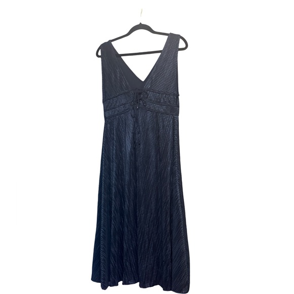 MONIQUE LHUILLIER Night Sky Deep V-neck Back Ties Sleeveless Dress Sz 8 - Picture 6 of 9